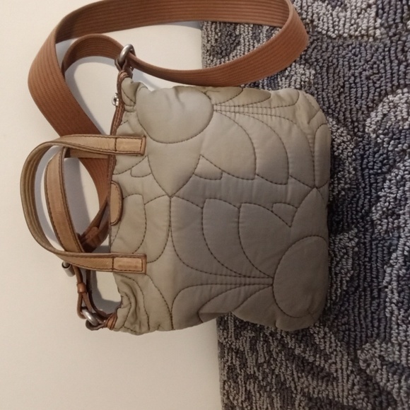 Fossil Key-per Tan Beige Qiulted Floral Nylon Crossbody Womens - Picture 4 of 11